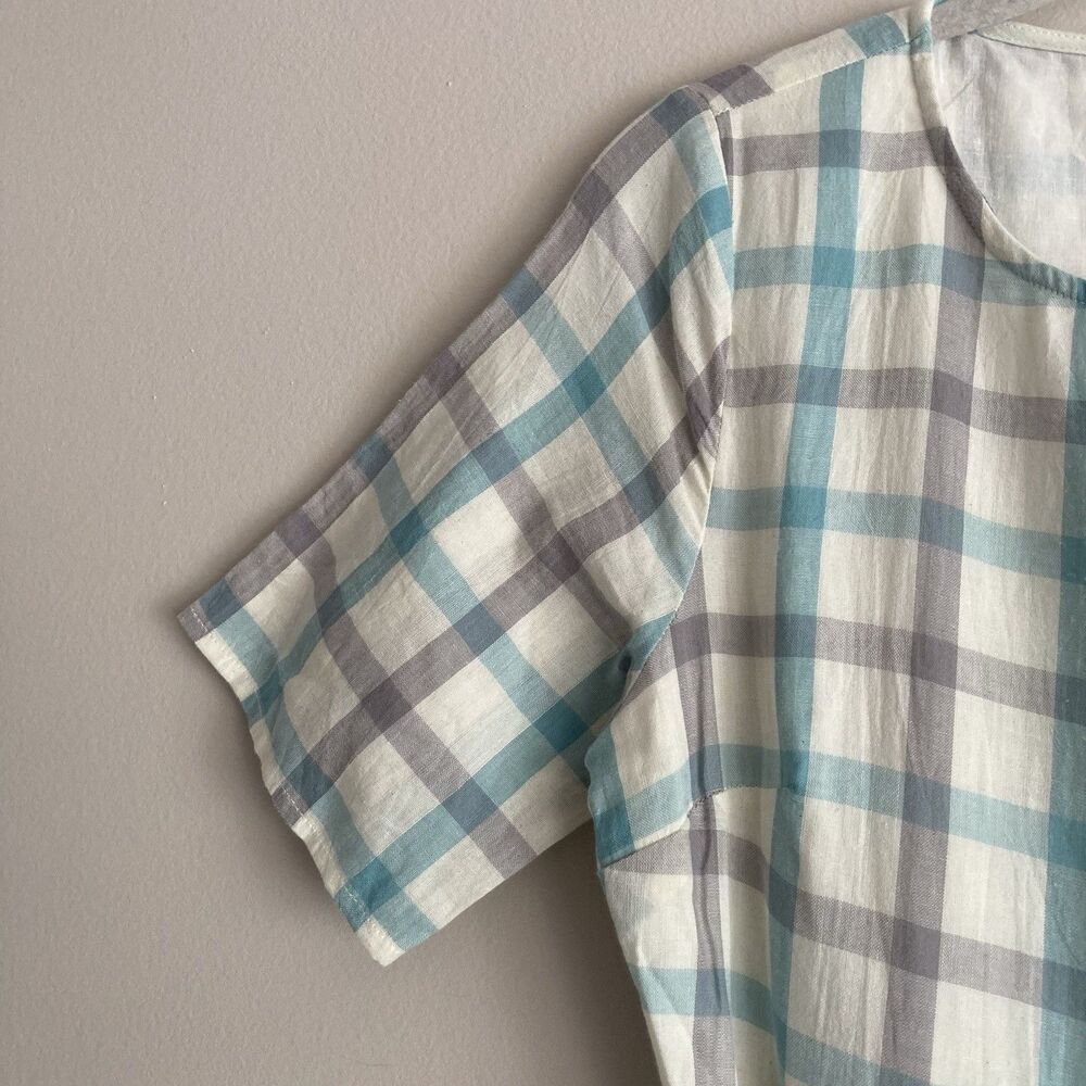 Polagram Anthropologie Blue Gray Checkered Dress Size Small Cottagecore - Picture 3 of 12